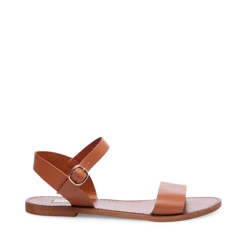 Brown Steve Madden Donddi Leather Women\'s Flat Sandals | PH 1402BXE